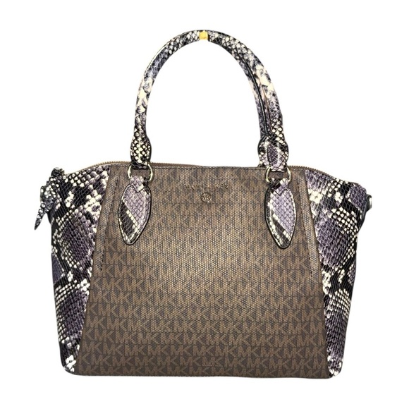 Michael Kors Sienna Snakeskin and Monogram Satchel Tote Bag - Picture 7 of 7